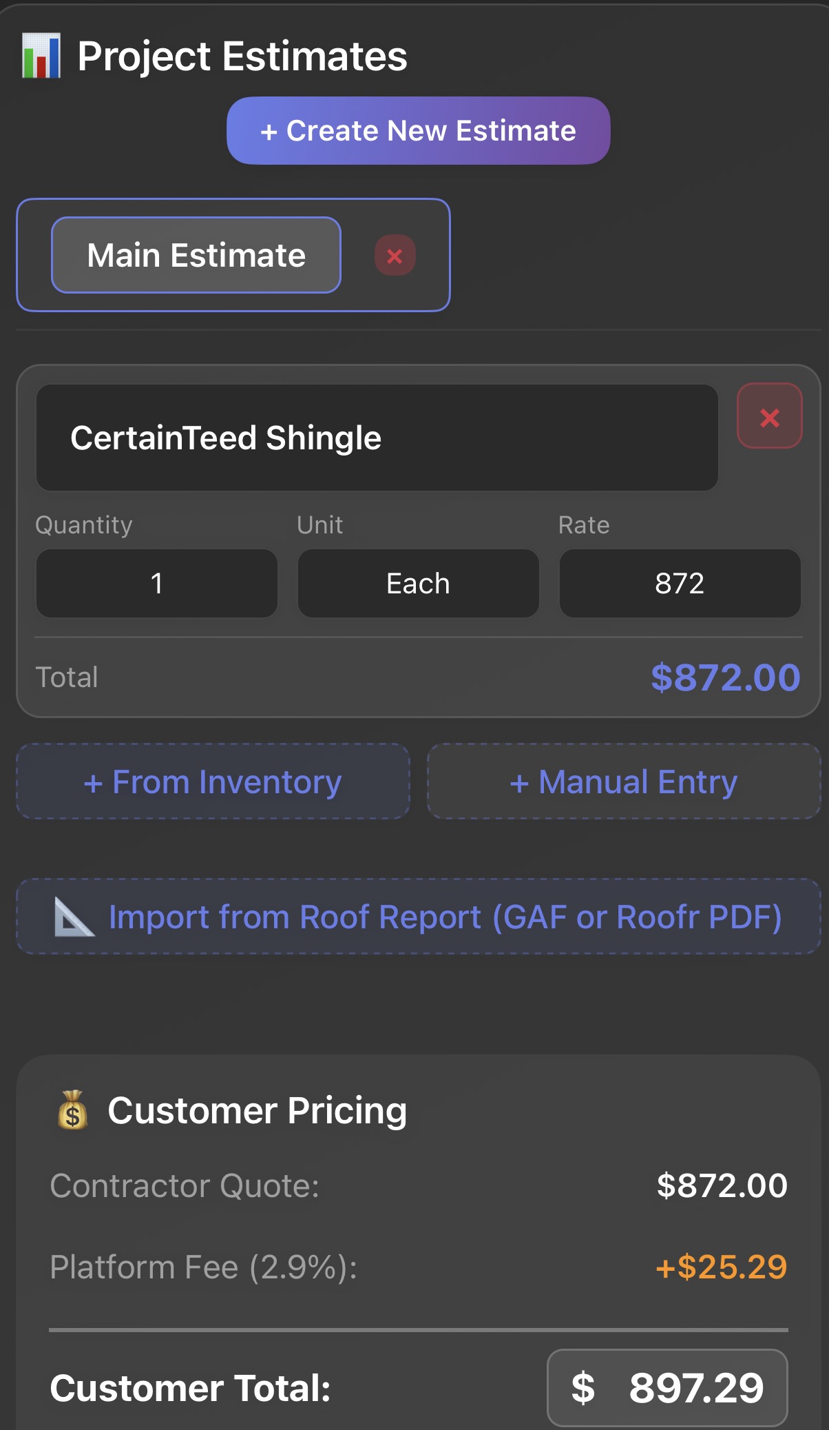 Building an estimate in FieldFuze