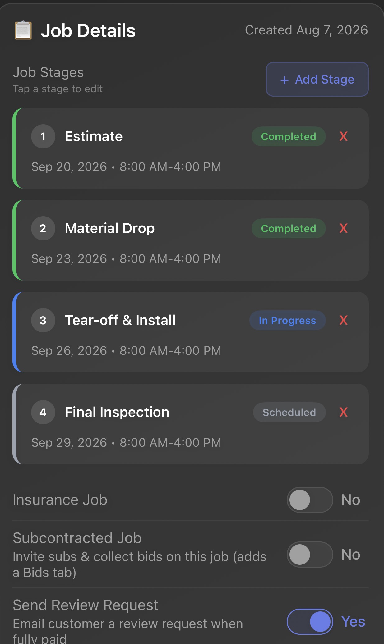 Multistage job tracking in FieldFuze