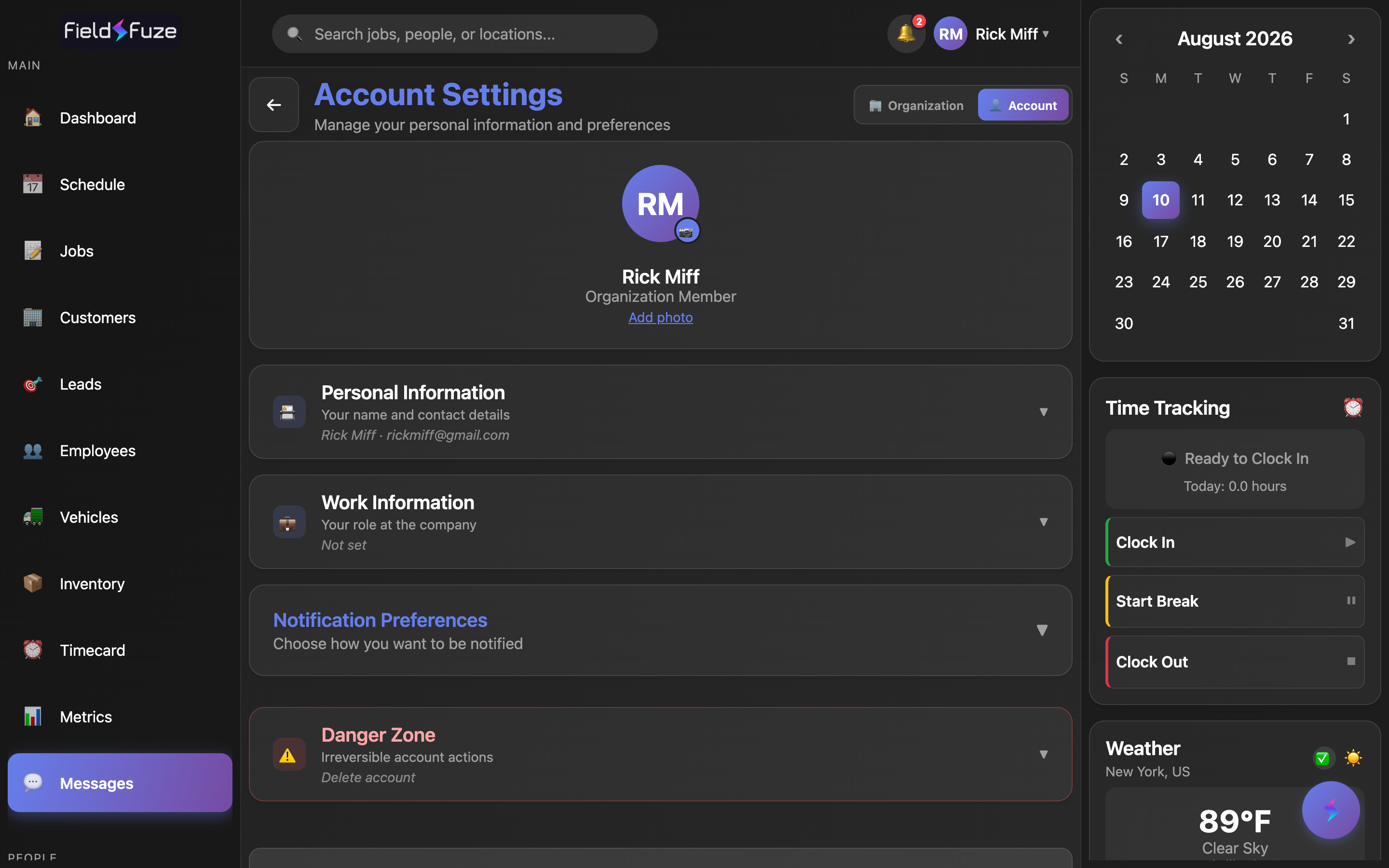 Account settings