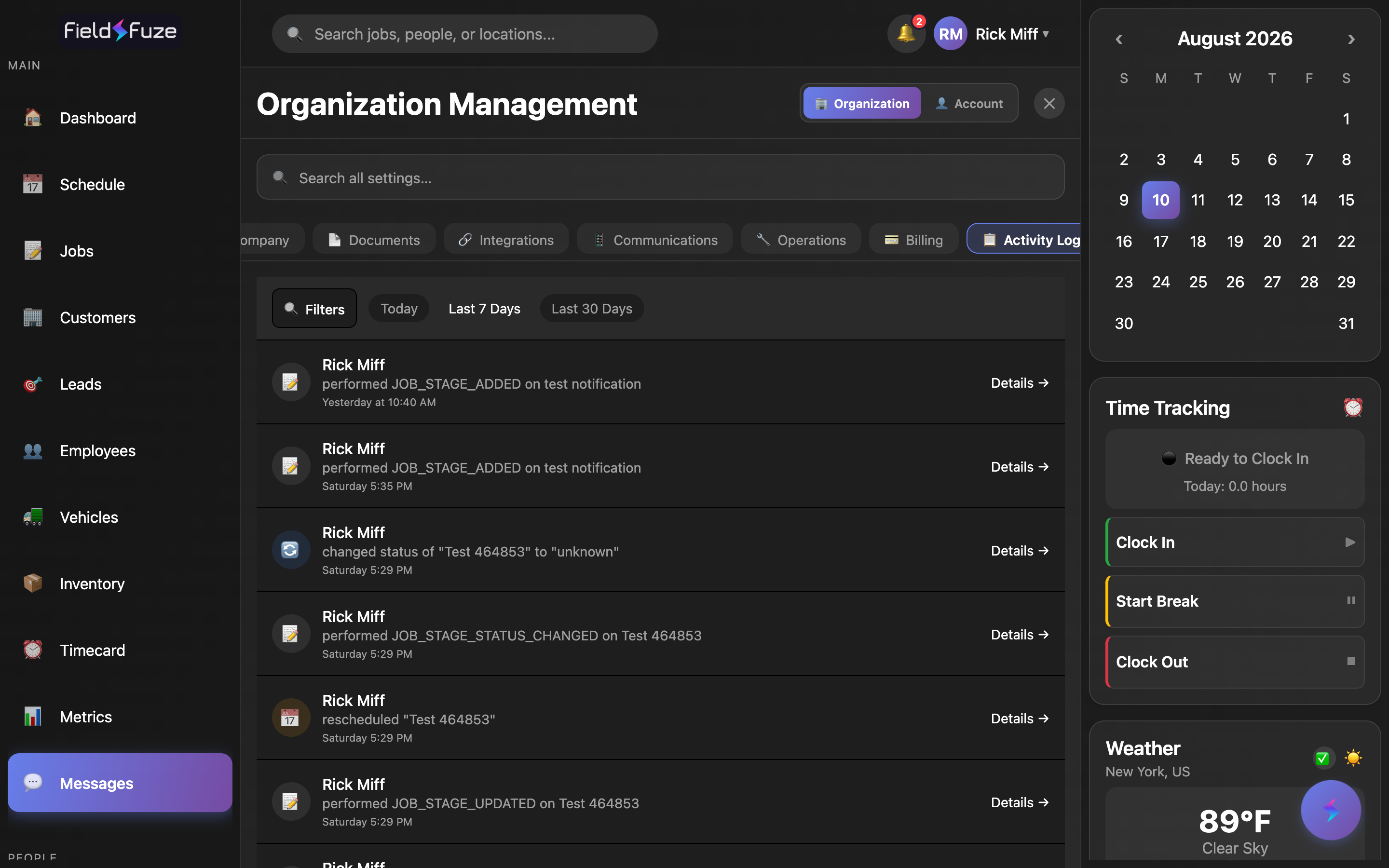 Activity log