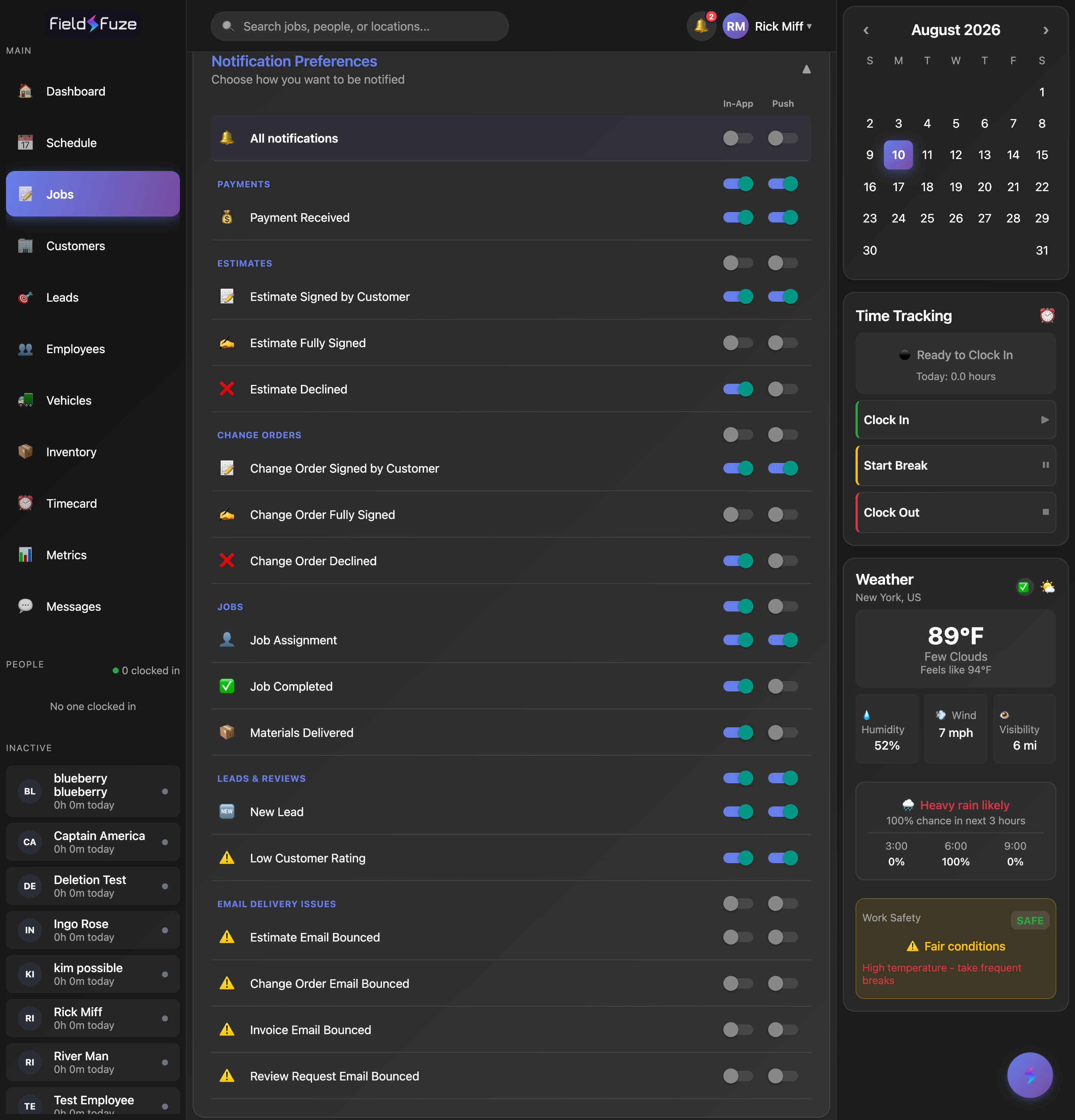 Notification preferences matrix