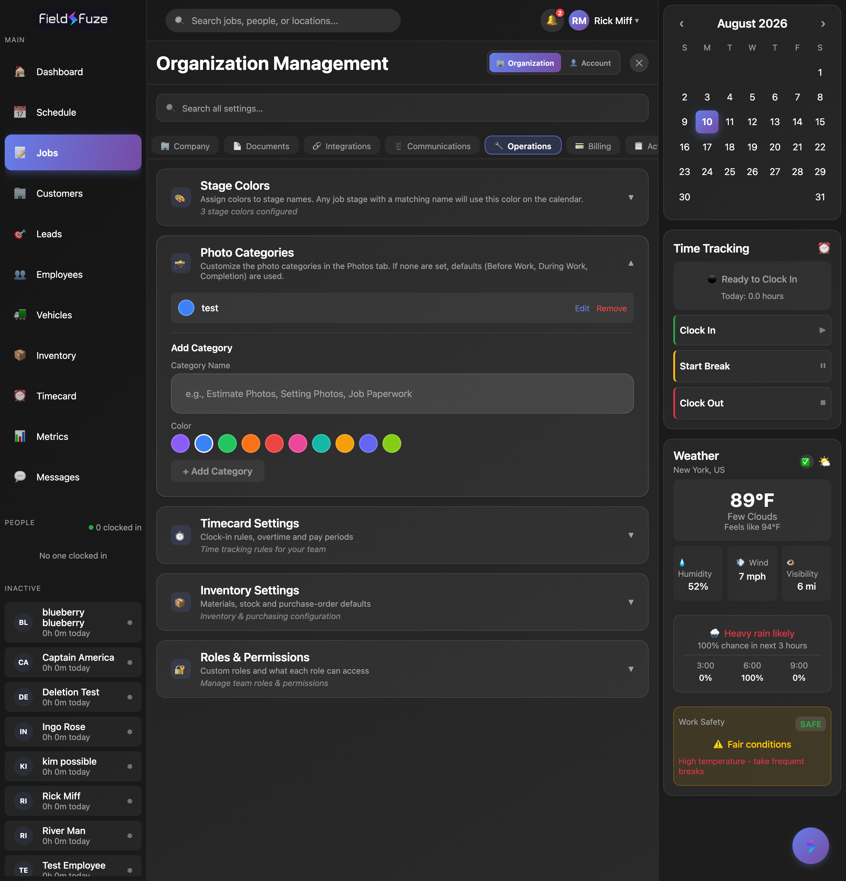 Photo categories settings