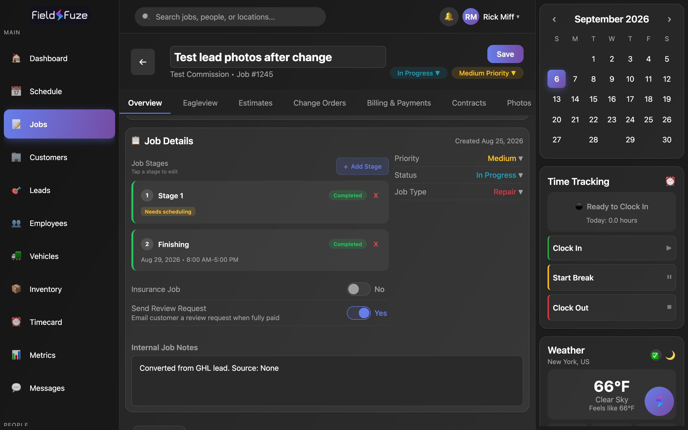 Job Stages planner on the Overview tab