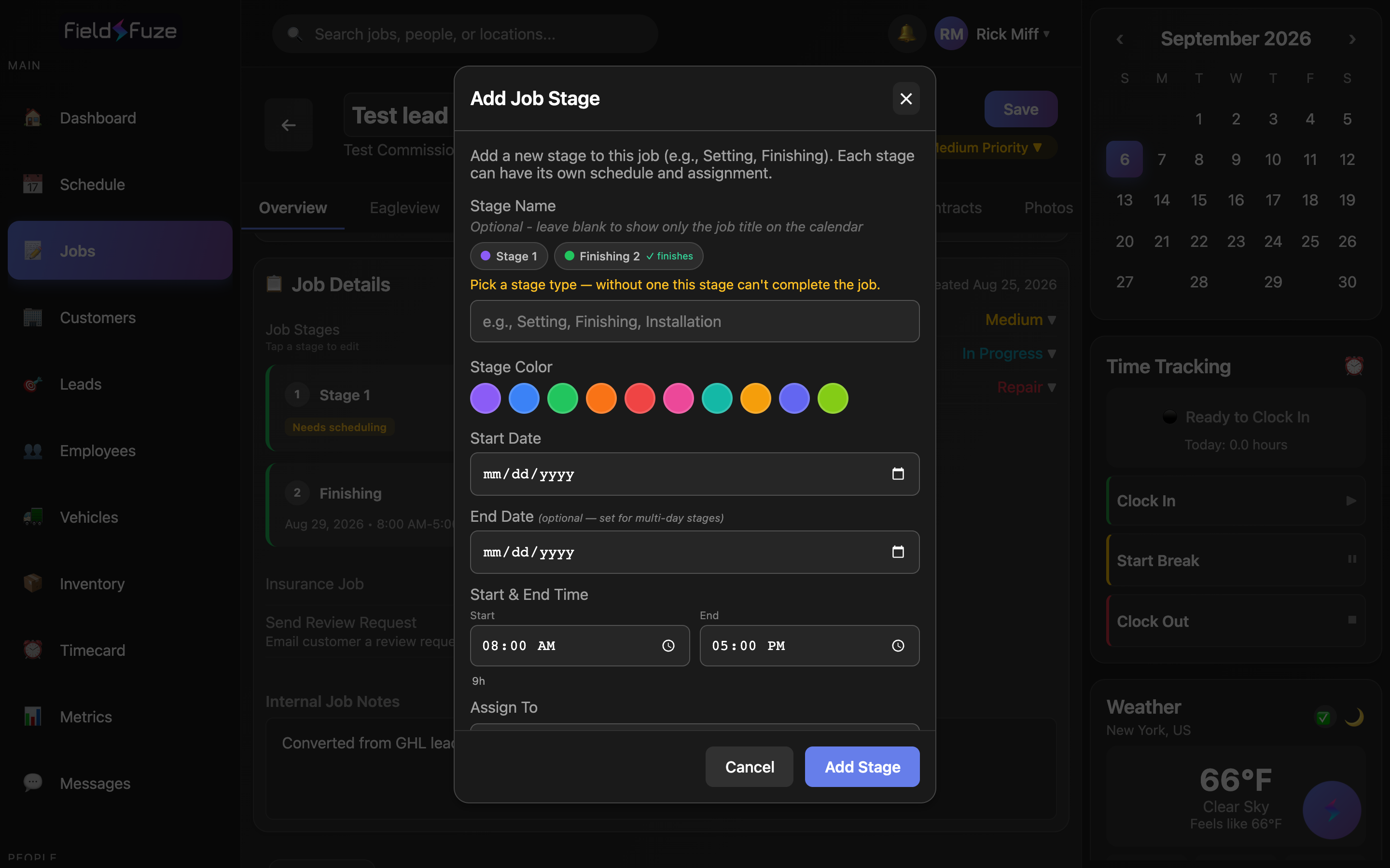 The Add Job Stage modal