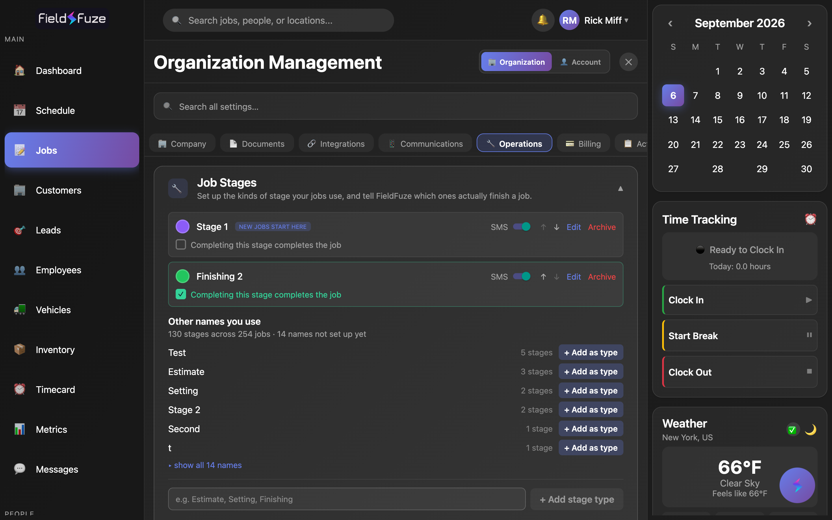 The Job Stages settings section
